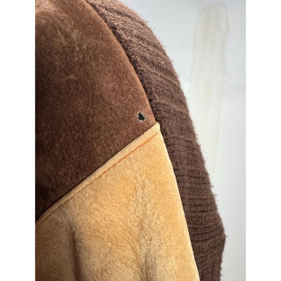 VTG 80s Koman Sport Patchwork Sweater Brown & Tan Ribbed Knit Mens L Blemish - Picture 3 of 16